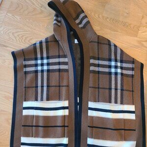 BURBERRY LUXURY WOOL CASHMERE HOODED PONCHO WRAP
